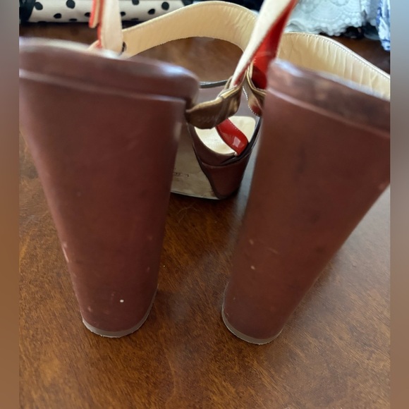 Kate Spade Platform Clear Orange Gold Brown Open Toe Heels - Picture 9 of 9